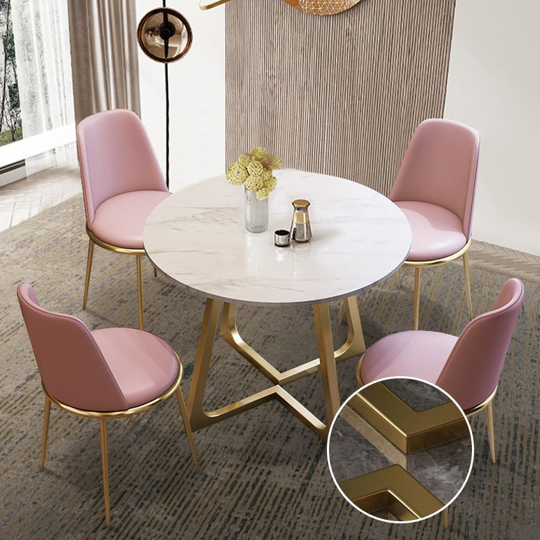 Glam Stone Round Dining Table Double Pedestal Table for Dining Room Clearhalo 'Dining Tables & Seating' 'Dining Tables' 'dining_table' 'furn' 'furn_dining_table' 'Furniture' 'Kitchen & Dining Furniture' 1200x1200_2be3d337-0c64-4f54-9154-69a5f06f92ea