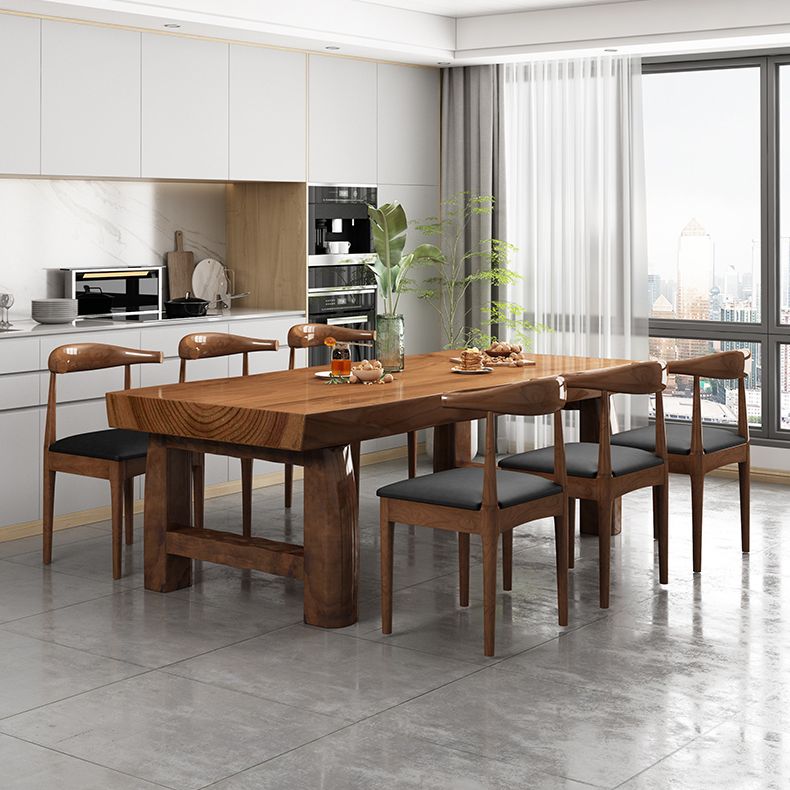 Modern Solid Wood Rectangle Dining Table Brown Kitchen Dining Table with Double Pedestal Bases Clearhalo ' dining_table' 'Dining Tables & Seating' 'Dining Tables' 'furn' 'furn_dining_table' 'Furniture' 'furniture_dining_table' 'Kitchen & Dining Furniture' 'kitchen&dining_furn' 'kitchen' 'kitchen_dining_table' 1200x1200_2be4a540-0b7e-4ac1-9177-d2178cc49754