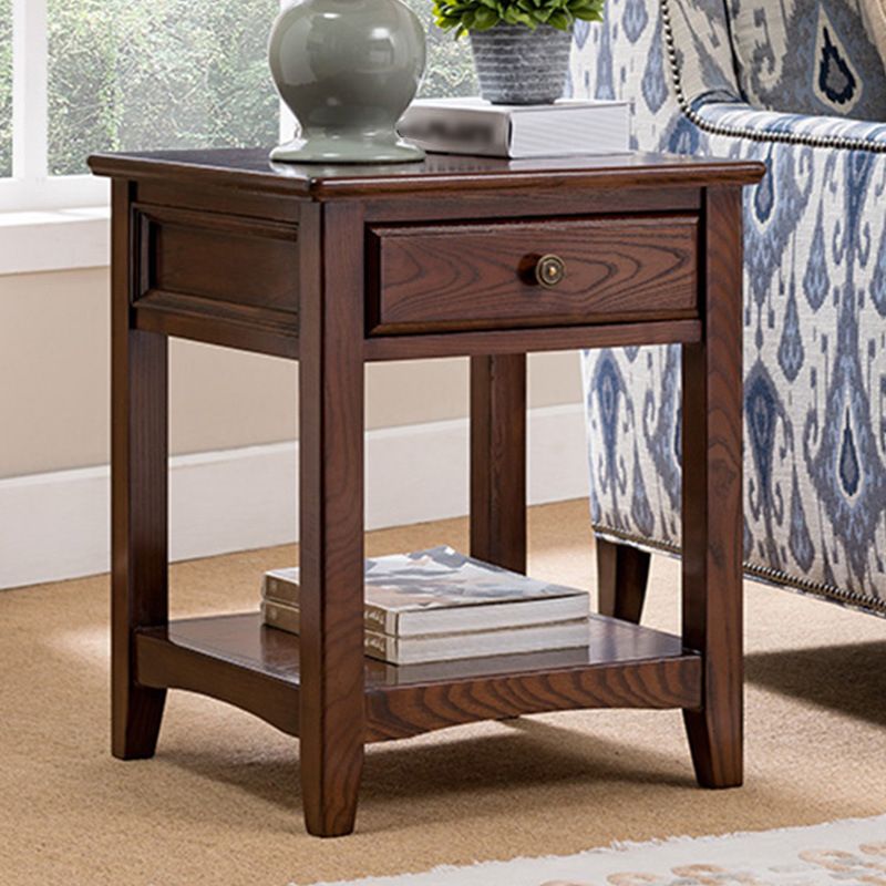 Lving Room Square Wood Top End Table Double Tier 4 Legs Side Table Clearhalo 'Coffee & Accent Tables' 'End & Side Tables' 'end_side_tables' 'furn' 'furn_end_side_tables' 'Furniture' 'Living Room Furniture' 1200x1200_2bf08f6b-8e41-414b-95ff-cbbb25c0c381
