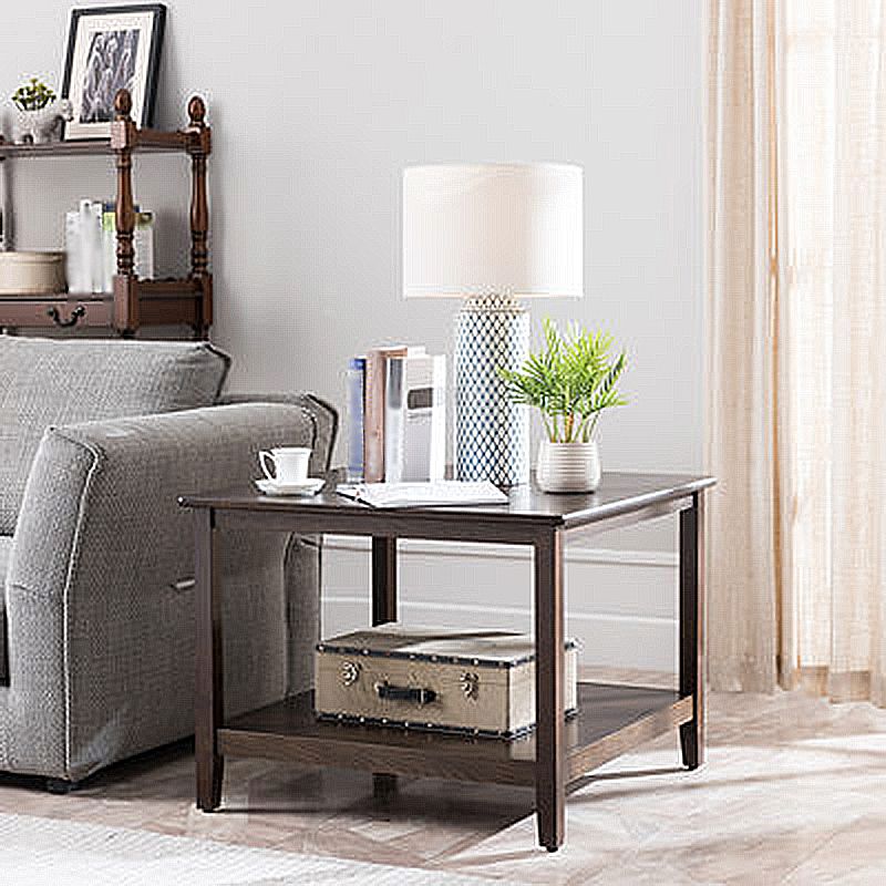 Farmhouse Square Wood Top End Table Double Tier Sofa Side Table with Storage