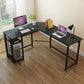 H-Shape Wooden Writing Desk Keyboard Tray Bedroom L-Shape Office Desk with Metal Legs