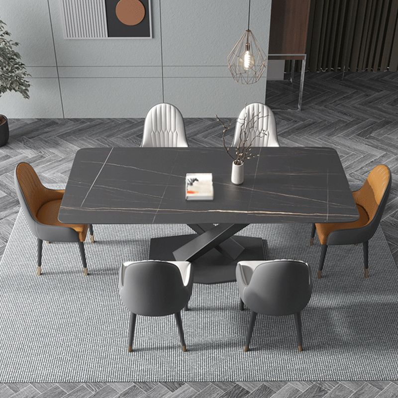 Contemporary Rectangle Dining Room Table Sintered Stone Table with Pedestal Base Clearhalo ' dining_table' 'Dining Tables & Seating' 'Dining Tables' 'furn' 'furn_dining_table' 'Furniture' 'furniture_dining_table' 'Kitchen & Dining Furniture' 'kitchen&dining_furn' 'kitchen' 'kitchen_dining_table' 1200x1200_2bf4d70e-a3d2-40e8-b948-17b744b1485a