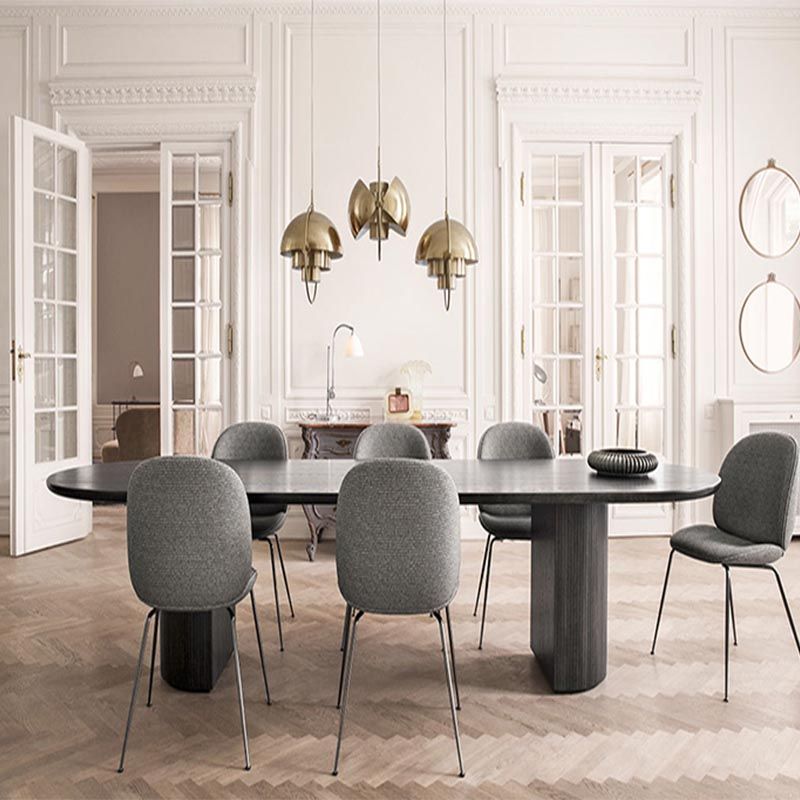 Oval Double Pedestal Modern Dining Table Fixed Table with Solid Wood Clearhalo 'Dining Tables & Seating' 'Dining Tables' 'dining_table' 'furn' 'furn_dining_table' 'Furniture' 'furniture_dining_table' 'Kitchen & Dining Furniture' 'kitchen' 'kitchen_dining_table' 1200x1200_2bf7dbbf-8ad0-4cc7-946f-726cae85e1a0
