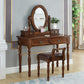 Traditional Solid Wood Vanity Dressing Table With Drawer, Brown Makeup Counter