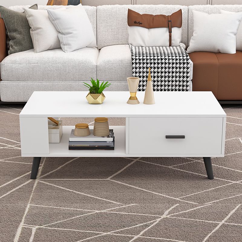 1 table basse à 4 pieds incluse, table de cocktail moderne en bois avec tiroir