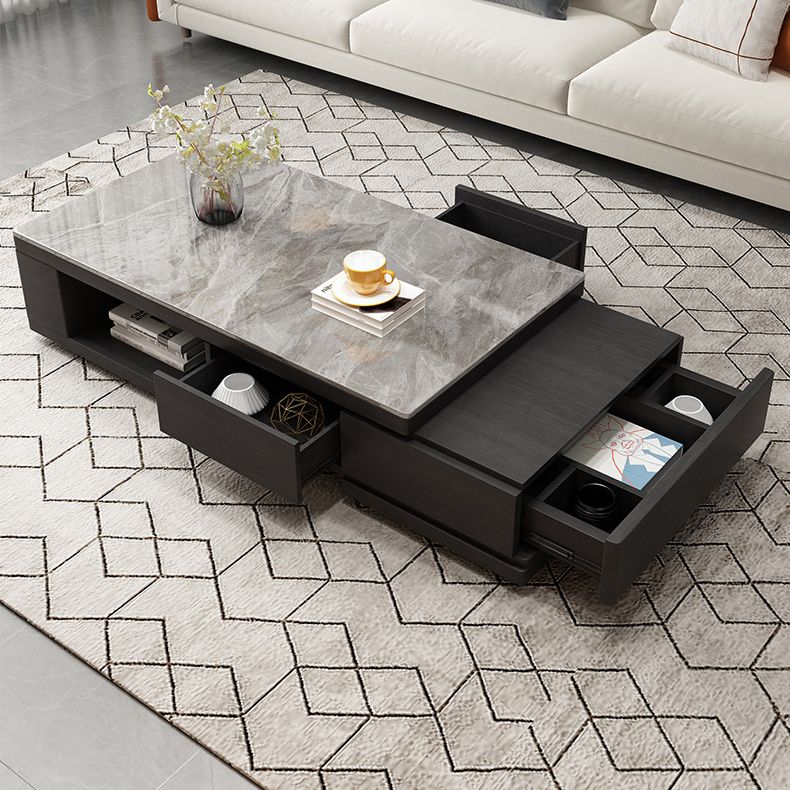 Pedestal Base Coffee Table with 3 Storage Drawers and Shelf in Grey Clearhalo 'Coffee & Accent Tables' 'Coffee Tables' 'coffee_tables' 'furn' 'furn_coffee_tables' 'Furniture' 'Living Room Furniture' 1200x1200_2bffea04-caf6-4aec-bfc8-0c38cd127648