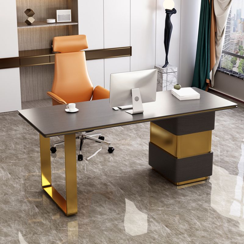 Rectangular with Drawers Office Desk Pedestal Artificial Wood Writing Desk Glam Clearhalo 'furn' 'furn_office_desk' 'Furniture' 'Office Desks' 'Office Furniture' 'office_desk' 1200x1200_2c0377fc-f7dc-4ac3-946c-3ed66cc87070