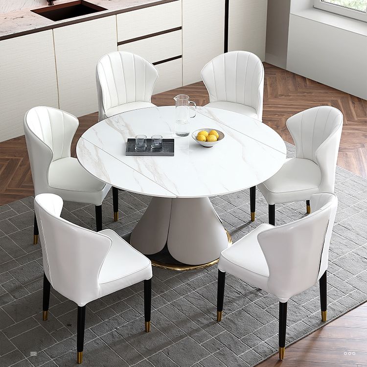 Glam 1/4/5/7 Pieces Scalable Dinette Set with White Sintered Stone Round Dining Table Set Clearhalo 'Dining Room Sets' 'Dining Tables & Seating' 'dining_room_set' 'furn' 'furn_dining_room_set' 'Furniture' 'furniture_dining_room_set' 'Kitchen & Dining Furniture' 1200x1200_2c06cc20-ada9-47e9-8001-8d46333ad424