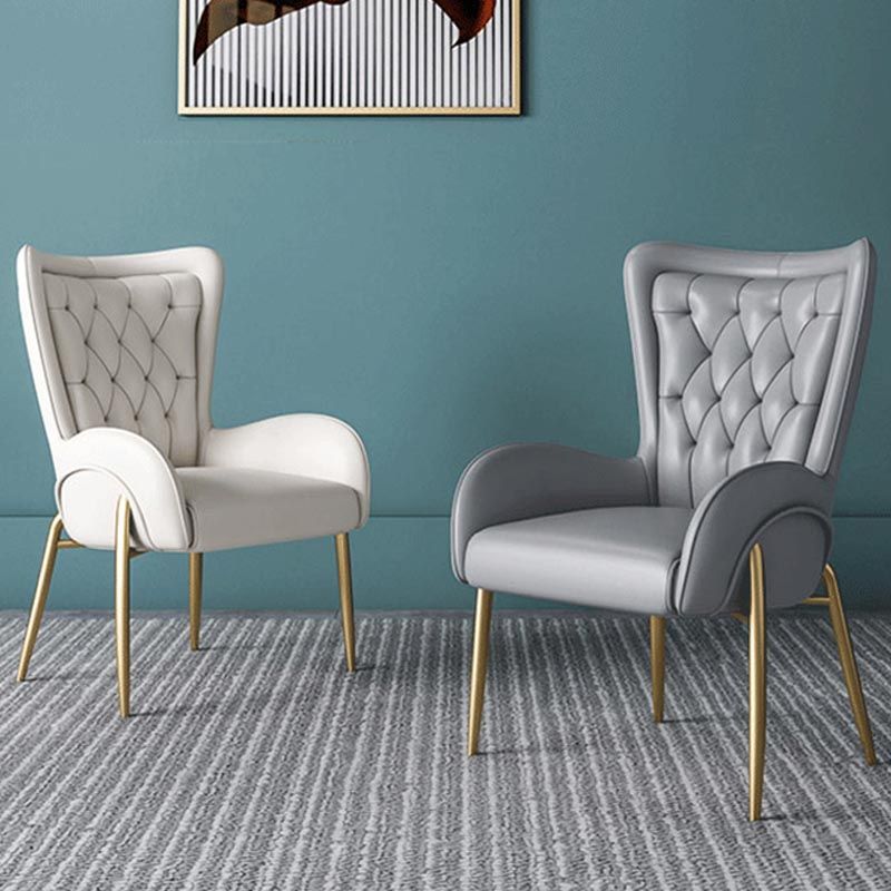 Glam Upholstered Chair Leather Arm Dining Chair with Gold Legs Clearhalo 'Dining Chairs' 'Dining Tables & Seating' 'dining_chair' 'furn' 'furn_dining_chair' 'Furniture' 'Kitchen & Dining Furniture' 1200x1200_2c0942ac-7c3d-4c58-8160-5819a181a211