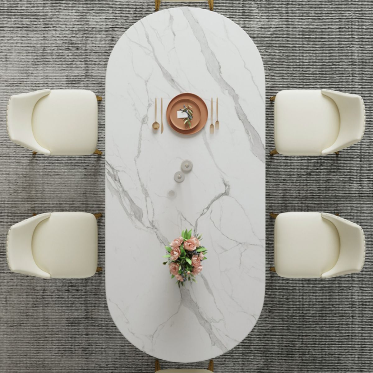 Luxury Double Pedestal Dining Table Oval Stone Top Dining Table for Dining Room Clearhalo 'Dining Tables & Seating' 'Dining Tables' 'dining_table' 'furn' 'furn_dining_table' 'Furniture' 'Kitchen & Dining Furniture' 1200x1200_2c09acf6-52ed-4906-bb06-8ec9a3ad92b0