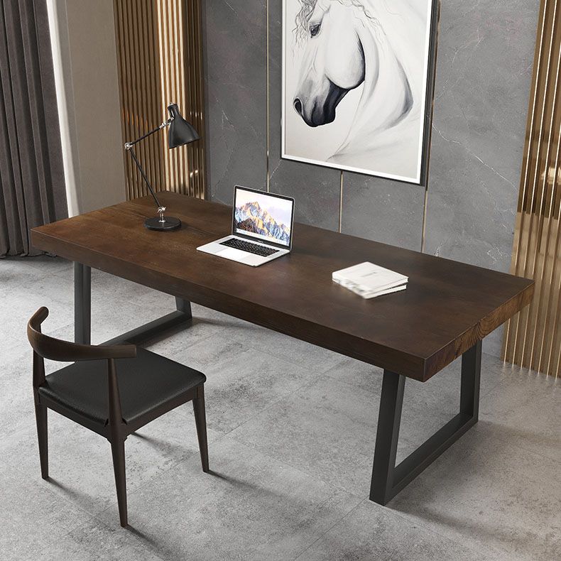 Bureau d'écriture rectangulaire industriel bureau de bureau en bois massif avec jambes noires