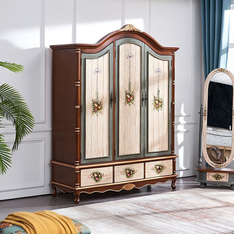 Coastal Wardrobe with Hinged Doors Matte Finish Wood Cabinet for Home