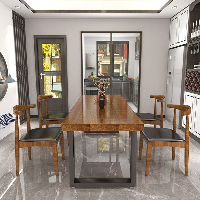 Black Metal Sled Base Table Industrial Dining Site Table with Wood Top Clearhalo 'Dining Tables & Seating' 'Dining Tables' 'dining_table' 'furn' 'furn_dining_table' 'Furniture' 'Kitchen & Dining Furniture' 1200x1200_2c149db2-081b-41f0-ba39-e5e1bf455c18