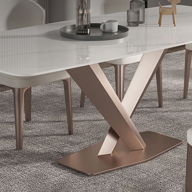 Traditional Luxury Dining Table Rectangle Sintered Stone Pedestal Table with Rose Gold Frame Clearhalo ' dining_table' 'Dining Tables & Seating' 'Dining Tables' 'furn' 'furn_dining_table' 'Furniture' 'furniture_dining_table' 'Kitchen & Dining Furniture' 'kitchen&dining_furn' 'kitchen' 'kitchen_dining_table' 1200x1200_2c172c4e-c2f5-4e26-a253-046ec4aec98b