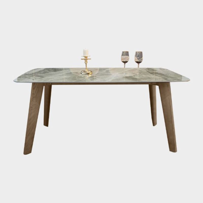Scandinavian Style Rectangular Sintered Stone Table Brown Legs Dining Table with Wood Base Clearhalo 'Dining Room Sets' 'Dining Tables & Seating' 'dining_room_set' 'Furniture' 'furniture_dining_room_set' 'Kitchen & Dining Furniture' 'kitchen&dining_furn' 'kitchen' 1200x1200_2c17b6cd-167d-4fcb-b21a-ea51a5817183