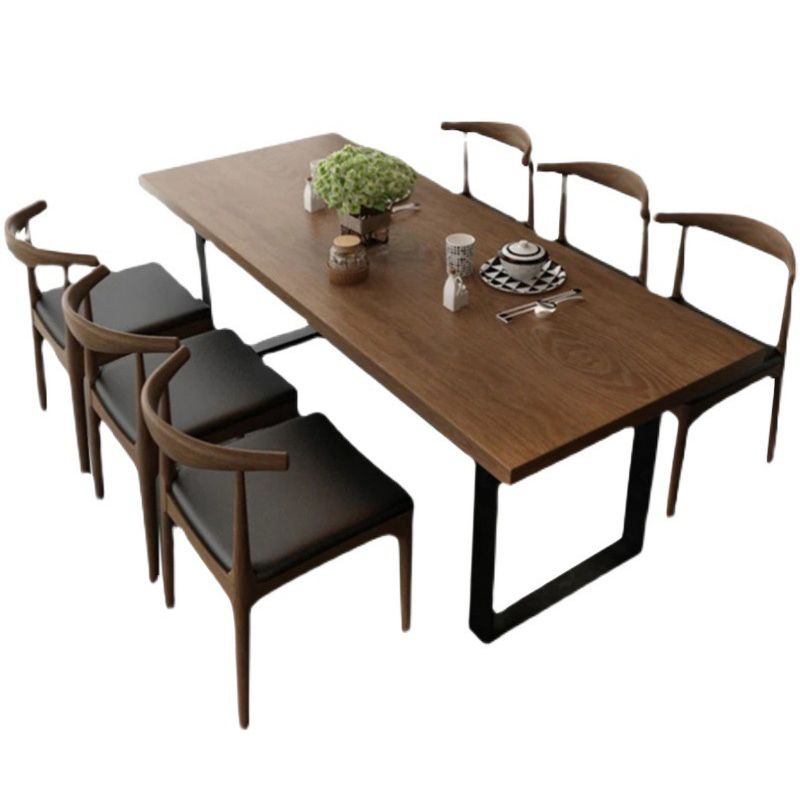Industrial Style Wood Dining Table Dining Rectangle Table with Metal Legs