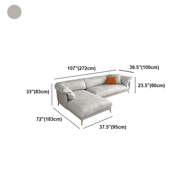 White Sectional Feather Padded Leather Sofa with Pillow Back Clearhalo 'furn' 'furn_sectionals' 'Furniture' 'furniture_sectionals' 'Living Room Furniture' 'Sectionals' 1200x1200_2c20a453-a2d1-4269-a751-816c58da6656
