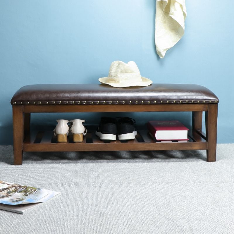 Traditional Brown Entryway Bench Upholstered Seating Bench with Legs Clearhalo 'Benches' 'Chairs & Seating' 'furn' 'furn_benches' 'Furniture' 'Living Room Furniture' 1200x1200_2c25fc50-a2b6-4eaa-ba57-433de8bb0831
