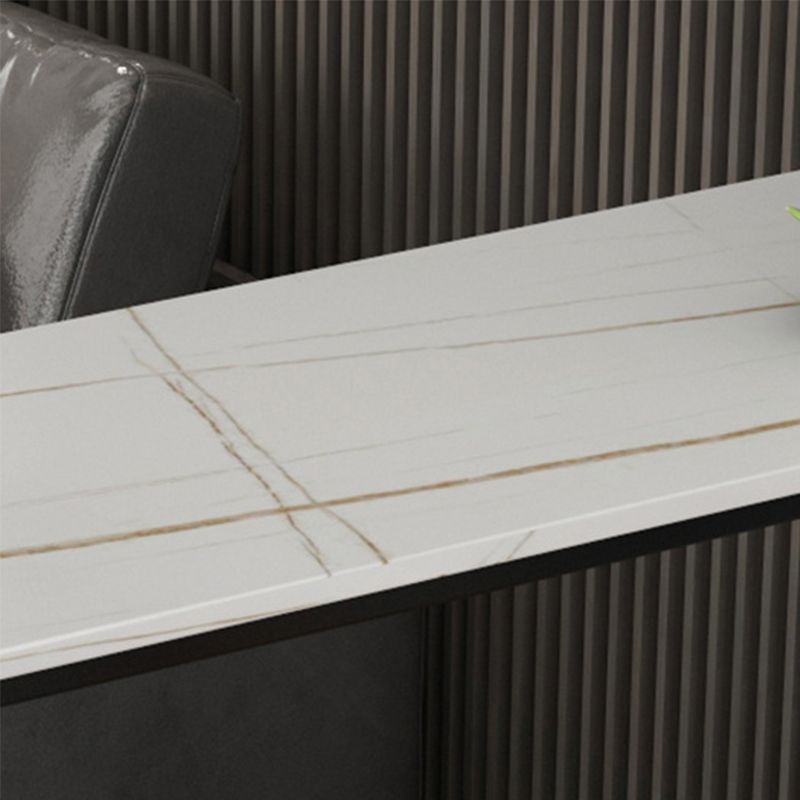 Mesa de bar rectangular de piedra sinterizada, mesa de pub con base negra y metálica
