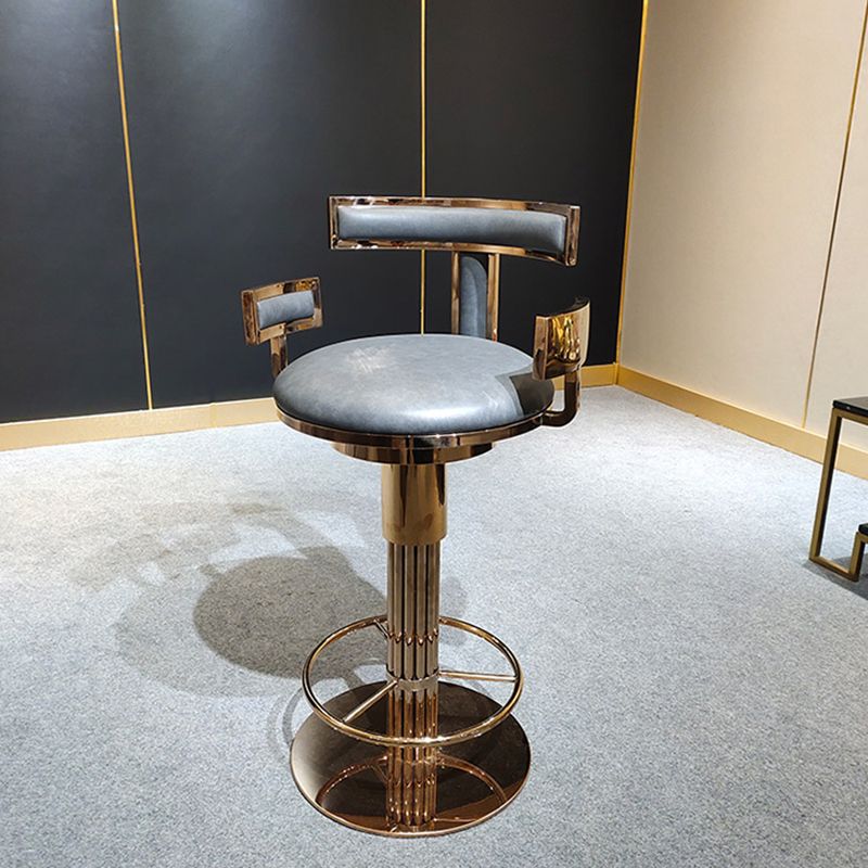 Sgabelli da bar in pelle da bar in pelle glam per sala da pranzo con base di metallo