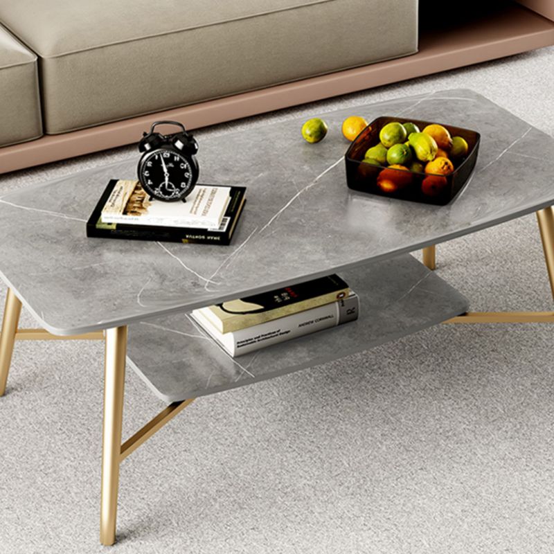Table basse rectangulaire en ardoise, 4 pieds, 1 table de cocktail simple avec étagère de rangement