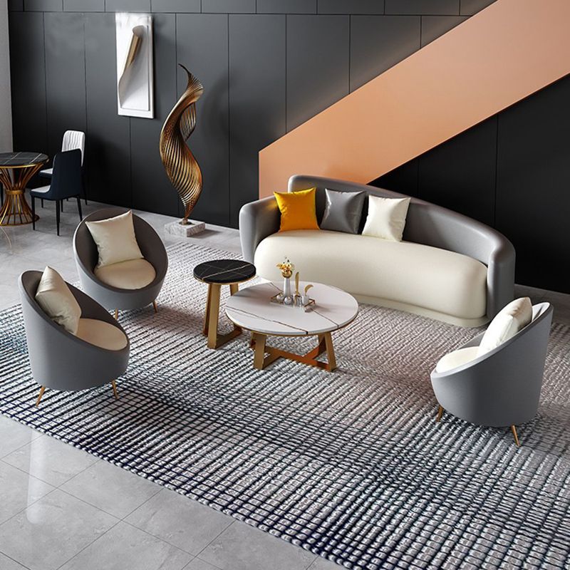 Contemporary Tight Back Curved Sofa with Pillow, Leather Tuxedo Arm Sofa