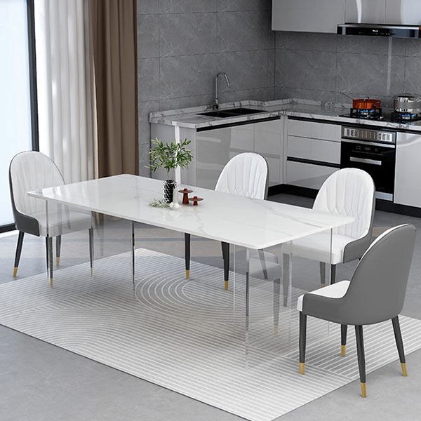 Rectangular Stone Dining Table Acrylic Furniture with Double Pedestal in Matte Finish Clearhalo 'Dining Tables & Seating' 'Dining Tables' 'dining_table' 'furn' 'furn_dining_table' 'Furniture' 'Kitchen & Dining Furniture' 1200x1200_2c31dacb-f0a3-4c09-b014-4b855d6a1430