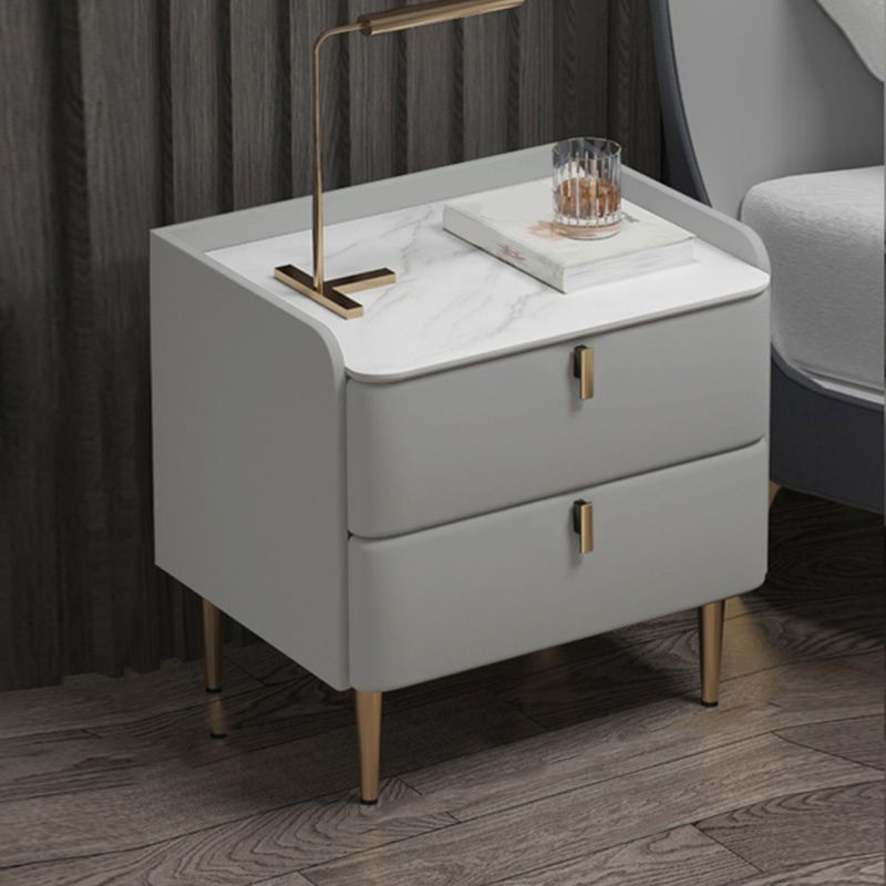Modern Stone Top Bed Nightstand Solid Wood Faux Leather Drawer Storage Night Table Clearhalo 'Bedroom Furniture' 'furn' 'furn_night_stand' 'Furniture' 'night_stand' 'Nightstands' 1200x1200_2c32fe5d-ecf6-4d69-ad35-a4c612765379