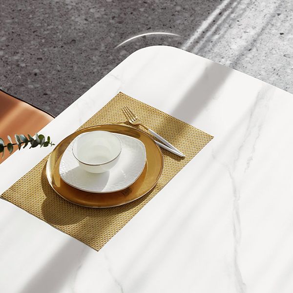 Mesa de comedor de piedra blanca rectangular contemporánea con 4 pies de madera