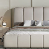 Faux Leather White Panel Bed Modern Standard Bed with Upholstered Headboard