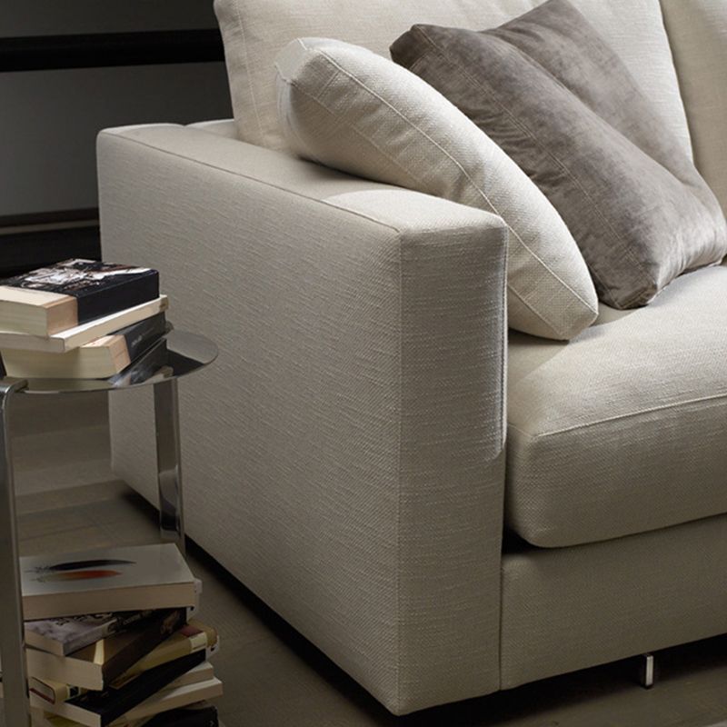 White Slipcovered Fabric Settee Recessed Arm Sofa with Pillows Clearhalo 'furn' 'furn_sofas' 'Furniture' 'furniture_sofas' 'kitchen' 'kitchen_sofas' 'Living Room Furniture' 'Sofa' 'sofas' 1200x1200_2c37a585-e9eb-4e53-8b4d-2b2b37d582d1