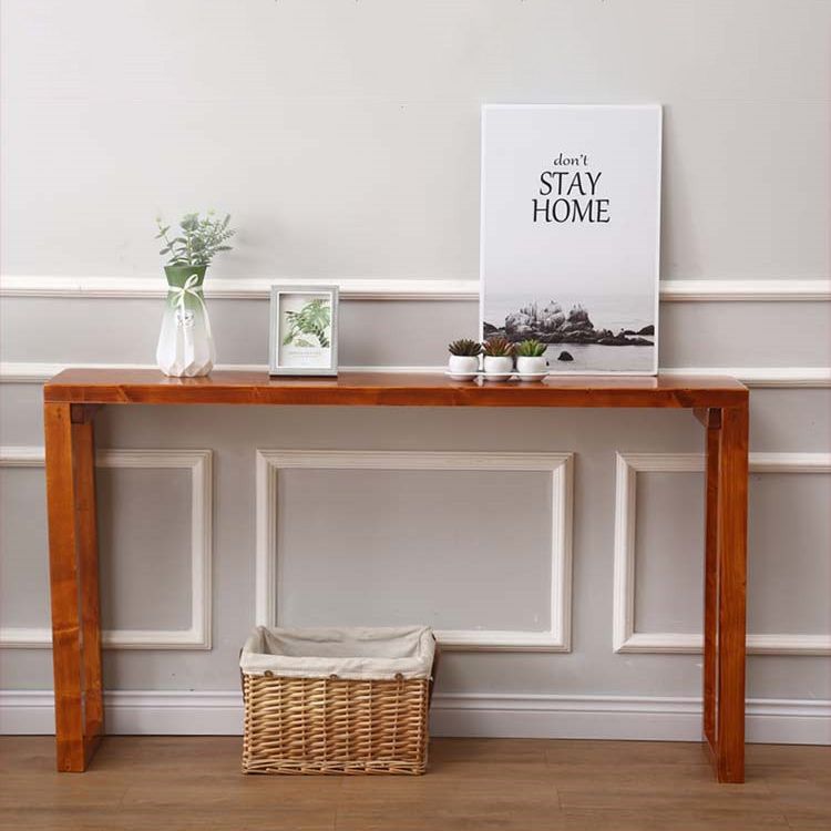 Moderner brauner Konsolentisch aus der Mitte des Jahrhunderts mit Holzschlittenbasis