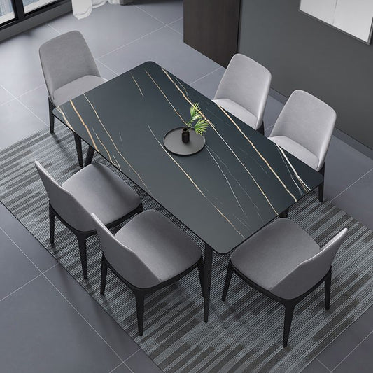 Rectangle Dining Table Industrial Style 4 Legs Base Sintered Stone Table for Home
