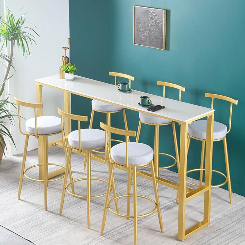 Juego de mesa de bar de mármol sintético, mesa de mostrador rectangular de 1/4/7 piezas con taburetes con base de metal