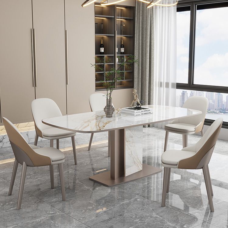 Glam Style Dining Rectangle Table Sintered Stone Table with Metal Legs for Home Use Clearhalo 'Dining Tables & Seating' 'Dining Tables' 'dining_table' 'furn' 'furn_dining_table' 'Furniture' 'Kitchen & Dining Furniture' 1200x1200_2c436851-dde9-4cfb-b9ca-9792df6405c8
