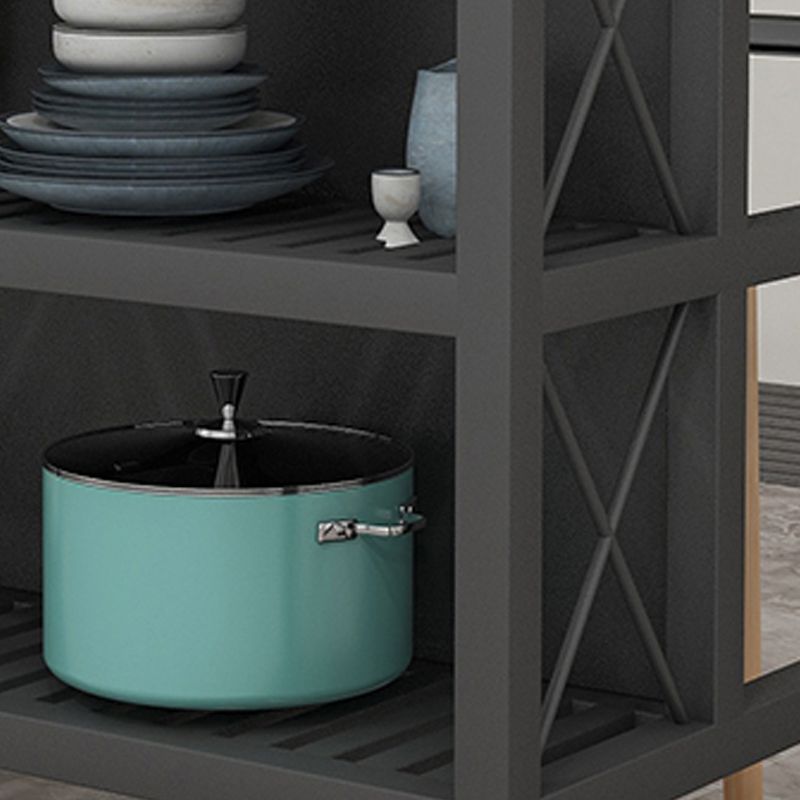 Carrello del carrello in cucina rotolante con top marmo/pietra e carrello da cucina a base di ferro in nero