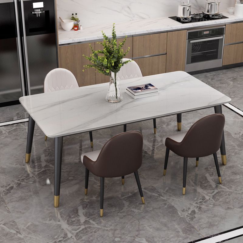 Mesa de comedor rectangular de piedra sinterizada, mueble moderno blanco-negro con 4 patas para el hogar