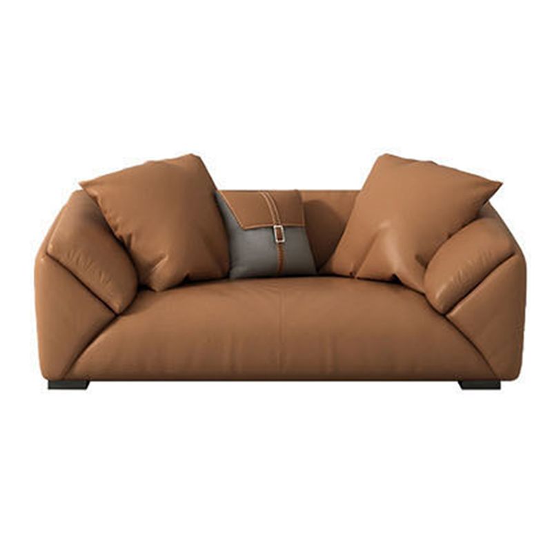Orange Faux Ledersofa moderne Kissen -Oberarm -Sofa mit Kissen