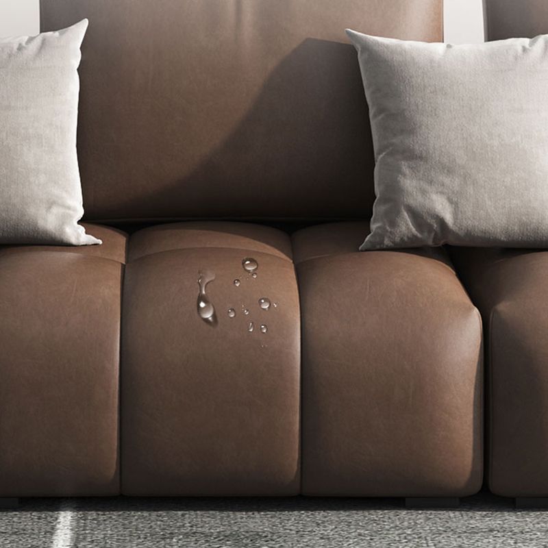 American Traditional Faux Square Arm Sectionals 37.4"High Leather Cushions Sofa,Dark Brown Clearhalo 'furn' 'furn_sectionals' 'Furniture' 'furniture_sectionals' 'kitchen' 'kitchen_sectionals' 'Living Room Furniture' 'Sectionals' 1200x1200_2c4e852d-cbac-4c6d-b45e-41234bf05ccd