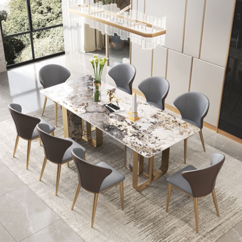 Luxuriöses rechteckiges Esszimmer-Set, 1/2/3/5/6/7/9-teilig, Esstisch-Set mit gesinterter Steinplatte