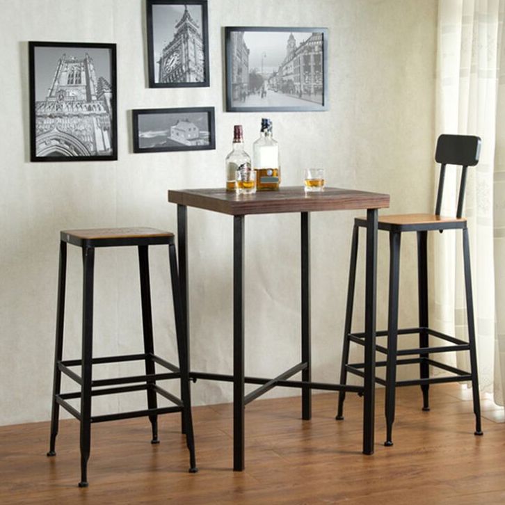 Brown Solid Wood Pub Table Square Bar Height Cocktail Table with Footrest Clearhalo 'Bar Furniture' 'Bar Tables' 'bar_tables' 'furn' 'furn_bar_tables' 'Furniture' 'Kitchen & Dining Furniture' 1200x1200_2c530691-3767-4219-8eb1-230706fbf653