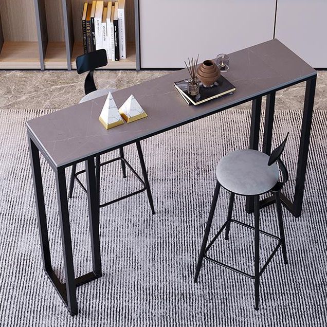 Industrial Black Iron Bar Dining Table with Grey Stone Rectangle Indoor Bistro Table Clearhalo 'Bar Furniture' 'Bar Tables' 'bar_tables' 'furn' 'furn_bar_tables' 'Furniture' 'furniture_bar_tables' 'Kitchen & Dining Furniture' 1200x1200_2c533841-2ad3-4d5c-a482-58e7c3933203