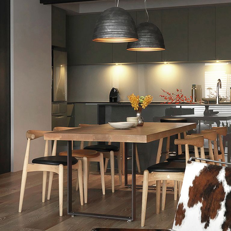 Standard Solid Wood Top Dining Set with 2 Black Metallic Legs for Dining Room Furniture Clearhalo 'Dining Room Sets' 'Dining Tables & Seating' 'dining_room_set' 'furn' 'furn_dining_room_set' 'Furniture' 'furniture_dining_room_set' 'Kitchen & Dining Furniture' 'kitchen&dining_furn' 'kitchen' 1200x1200_2c537932-8ab5-45fd-906b-8cfa1d2419ff