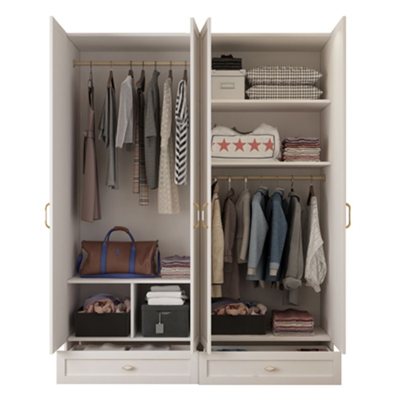 White Hinged Wardrobe Cabinet Engineered Wood Wardrobe Armoire
