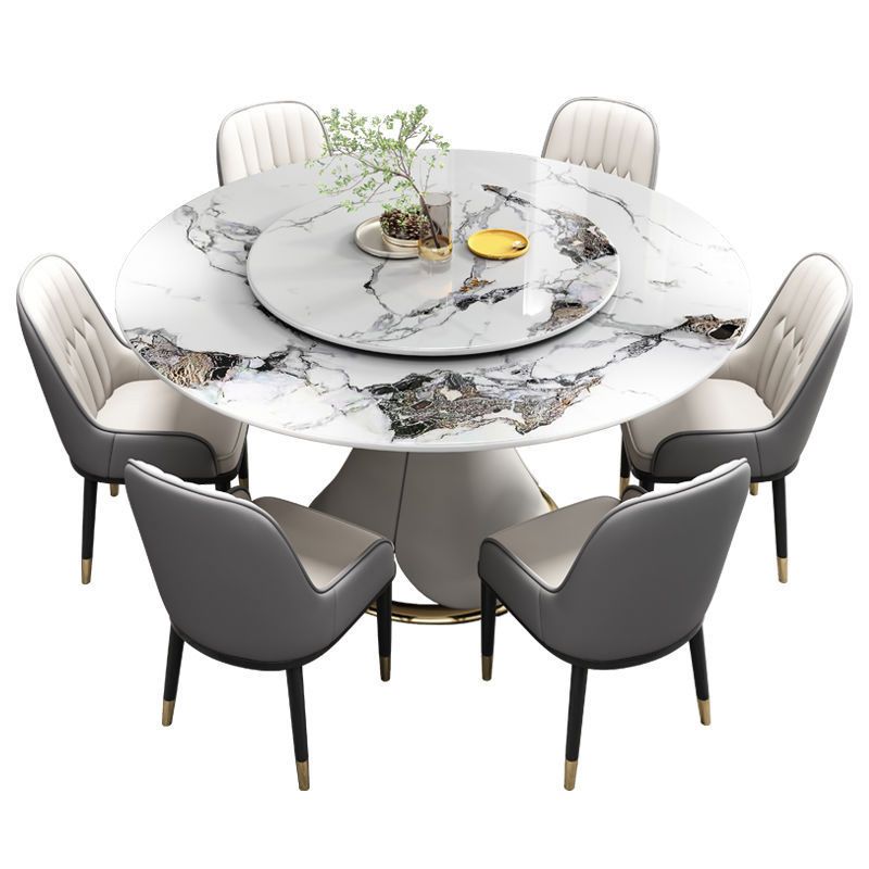 Round Sintered Stone Dining Table Convertible Dining Table for Kitchen Clearhalo 'Dining Tables & Seating' 'Dining Tables' 'dining_table' 'furn' 'furn_dining_table' 'Furniture' 'Kitchen & Dining Furniture' 1200x1200_2c5fdd87-1f14-4dc9-8326-a18eefaeef9f