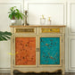 2 - Drawer Distressed Wood Cabinet 40.9" W Hand Painted Door Storage Cabinet