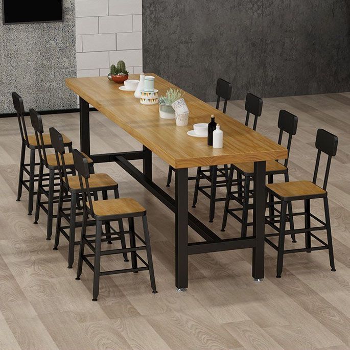 Rectangle Pine Wood Top Bar Table Industrial Bar Table with Trestle Base in Black Clearhalo 'Bar Furniture' 'Bar Tables' 'bar_tables' 'furn' 'furn_bar_tables' 'Furniture' 'Kitchen & Dining Furniture' 1200x1200_2c633042-c7bf-4c7e-a7fa-e5d963a2d2fe