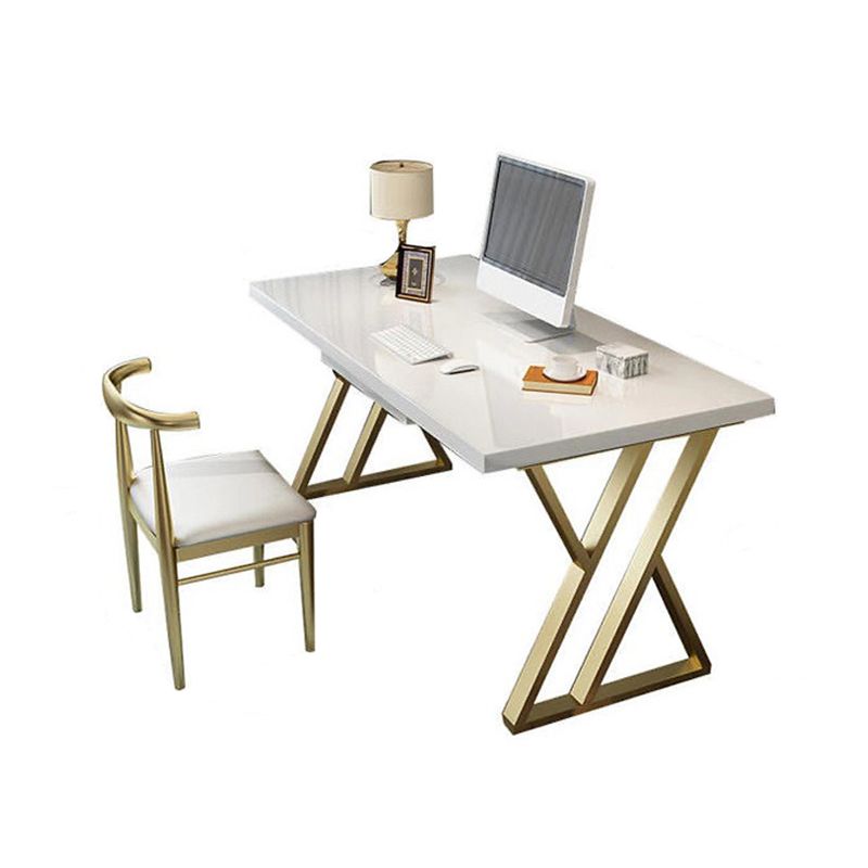 Wooden Rectangular Writing Desk Glam 29.53" Tall Office Desk with Iron Legs Clearhalo 'furn' 'furn_office_desk' 'Furniture' 'Office Desks' 'Office Furniture' 'office_desk' 1200x1200_2c64cc94-3fc8-4fcd-ac03-911fb84b0a69