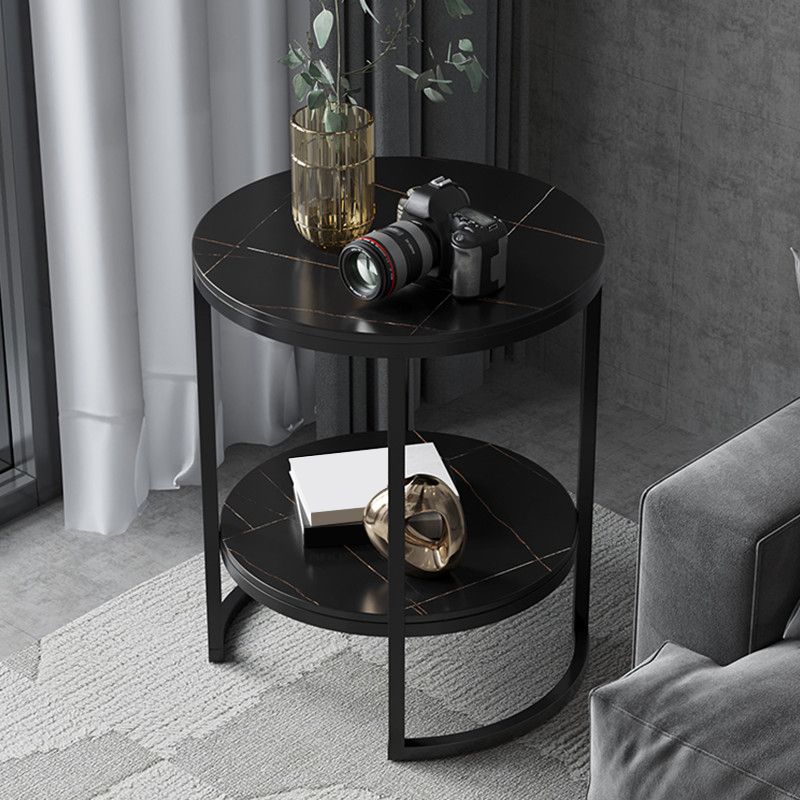 Metal Frame Side End Table Round Stone Top Side Table with Shelf Clearhalo 'Coffee & Accent Tables' 'End & Side Tables' 'end_side_tables' 'furn' 'furn_end_side_tables' 'Furniture' 'Living Room Furniture' 1200x1200_2c65fa90-d035-48ef-9062-5c9723c75fe1