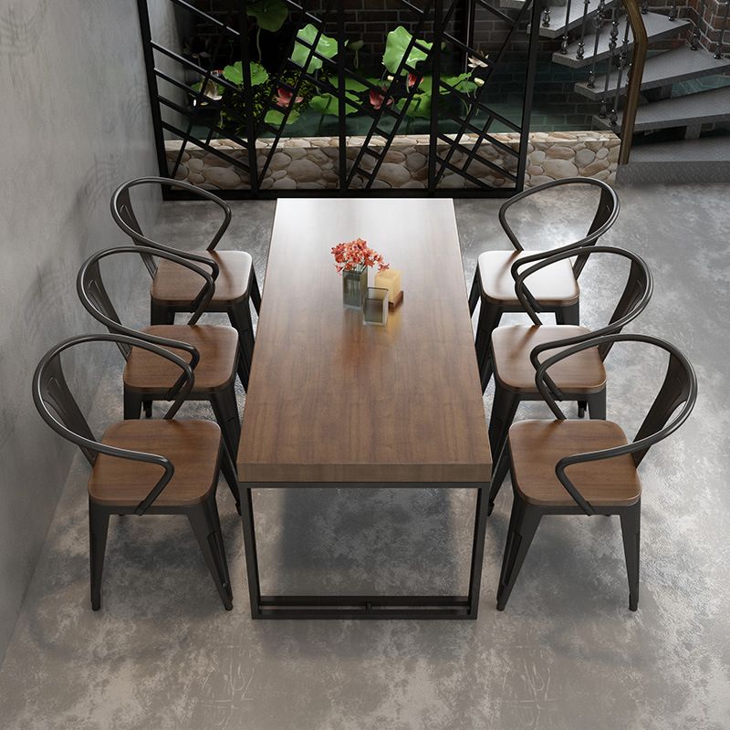 Industrial 1/2/5/7 Pieces Furniture Solid Wood Rectangle Dining Table Set in Brown Clearhalo 'Dining Room Sets' 'Dining Tables & Seating' 'dining_room_set' 'furn' 'furn_dining_room_set' 'Furniture' 'Kitchen & Dining Furniture' 1200x1200_2c67a692-5779-418d-82a4-4a46af909f36